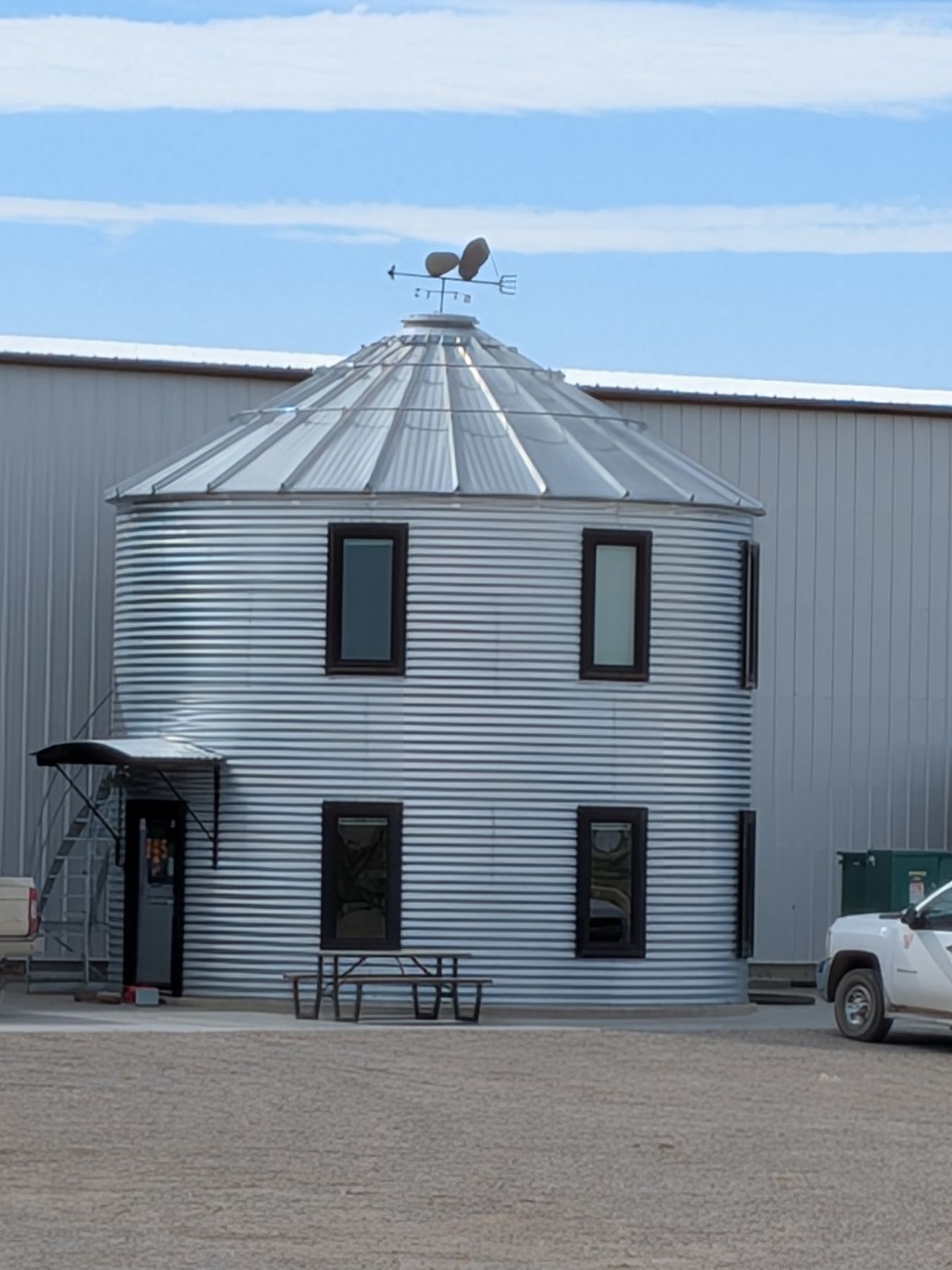 Binzebo grain bin build at the shop with weather vane