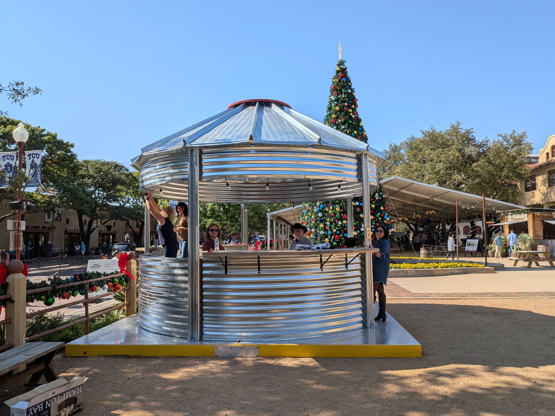 Binzebo at the Stockyards near a Christmas tree